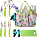 NAYE Garden Tool Set,Cute Gardening Gifts for Women,Birthday Gifts for Mom,Heavy Duty Tool Kit with Gloves,Garden Tote,Kneeling Pad,Hand Pruner,Trowel,Hand Rake,Weeder,Fork,Transplanter,Multicolor by GreenHaven Gardens