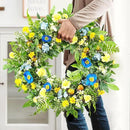 WANNA-CUL 24 Inch Spring Summer Carnation Wreaths for Front Door, Spring Front Door Wreath with Blue &Yellow Flowers Door Wreath with Pomegranates,Daisy for Wedding by CozyNest Decor
