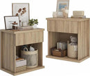 Fluted Nightstand Set of 2, 22.8" Wide Nightstands with Drawer Storage Large Wood BedsideTable Night Stands for Bedroom, Natural Oak by CozyNest Decor
