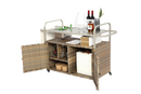 Outdoor Bar Table with Wicker Cabinet and Steel Top