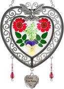 KY&BOSAM Heart Suncatchers I Love You Nana Tree of Life Stained Glass Panels Hangings for Windows Wind Chime Home Garden Outside Decor with Pressed Real Flower Heart in Glass Birthday Gifts for Women by GreenHaven Gardens