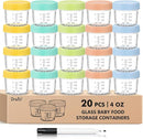 DRKIO 20 Pack Glass Baby Food Storage Containers 4 Oz Baby Food Jars with Lids Baby Food Maker Microwave Dishwasher Freezer Safe 100% Leak-Proof BPA Free by TinyTreasures Baby Boutique