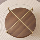 Round Coffee Table, Mid-Century Modern Design, D30“ x H17”, for Living Room, 2-Tier Structure, Clear Glass Top and Walnut MDF Shelf, Sleek Conical Metal Legs with Gold Finish by CozyNest Decor