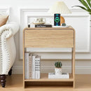 Fluted Nightstand with Charging Station, Mid Century Modern Bed Side Table End Table with Drawer Storage, Large Wooden Night Stands Bedside for Bedroom Living Room Sofa Office, Natural by CozyNest Decor