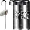 VVOKGO Rebar Stakes 24 Inch J Hook Heavy Duty Ground Anchors (16pcs), 3/8 Inch Diameter Metal Steel Extra Long Fence Stakes with Chisel Point End for Greenhouse, Gazebo, Carport, Camping Tents, Black by CozyNest Decor