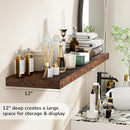 Fun Memories Floating Shelves - 12 Inch Rustic Wooden Wall Shelves - Extra Deeper & Thicker Wall Mounted Storage Shelf for Living Room, Kitchen, Farmhouse - 48" W x 12" D x 1.8" H - Brown by CozyNest Decor