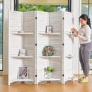 Partition Room Dividers, Folding Wood Privacy Screen with Three Display Shelves Suitable for Home Office, Study, Art Display - 5 Panel, 67 * 64inch (White-Washed) by CozyNest Decor