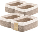 Small Storage Baskets for Organizing | Closet Organizer Bins | Shelf Toy Basket | Woven Rope Baskets | Cube Decorative Box | Shallow Basket | 13x8.5x5.1” | 4 Packs White Brown by GreenHaven Gardens