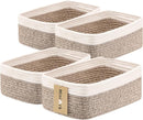 Small Storage Baskets for Organizing | Closet Organizer Bins | Shelf Toy Basket | Woven Rope Baskets | Cube Decorative Box | Shallow Basket | 13x8.5x5.1” | 4 Packs White Brown by TinyTreasures Baby Boutique