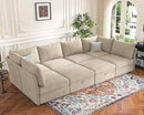 136.4" Oversized Modular Sectional Sleeper Sofa Bed, U Shaped Convertible Couch with Movable Ottoman, Large 8 Seat Corner Couches for Living Room Deep Seat Beige Chenille by CozyNest Decor