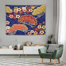 HZOHNAGO Japanese Tapestry Art Abstract Colorful Cherry Blossom Blue Background Pattern Printed Wall Tapestry Painting Wall Hanging for Bedroom Living Room Dorm 80" W x 60" H by CozyNest Decor