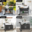 Dining Cart Table with Big Storage Cabinet, Movable Outdoor BBQ Grill Table Pizza Oven Stand, Kitchen Cart Island Multifunctional Food Prep for Inside and Outside by CozyNest Decor