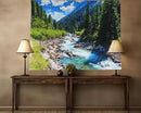 Nature Forest Mountain Tapestry Green Pine Tree Stream Tapestry White Clouds Flowing River Valley Landscape Scenery Tapestries Wall Hanging for Bedroom Dorm Living Room Office Classroom 47 x 35 Inch by CozyNest Decor