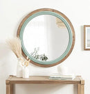 Kate and Laurel Palmer Rustic Farmhouse Round Wooden Mirror, 26 Inch Diameter, Blue and Rustic Brown, Modern Circle Decorative Wall Mirror with Paint Distressing by CozyNest Decor