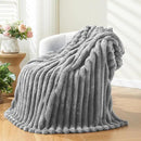 NEWCOSPLAY Super Soft Twin Blanket Light Grey Premium Silky Flannel Fleece 3D Ribbed Jacquard Lightweight Bed Blanket All Season Use (Light Grey Ribbed, Twin(60"x80")) by CozyNest Decor
