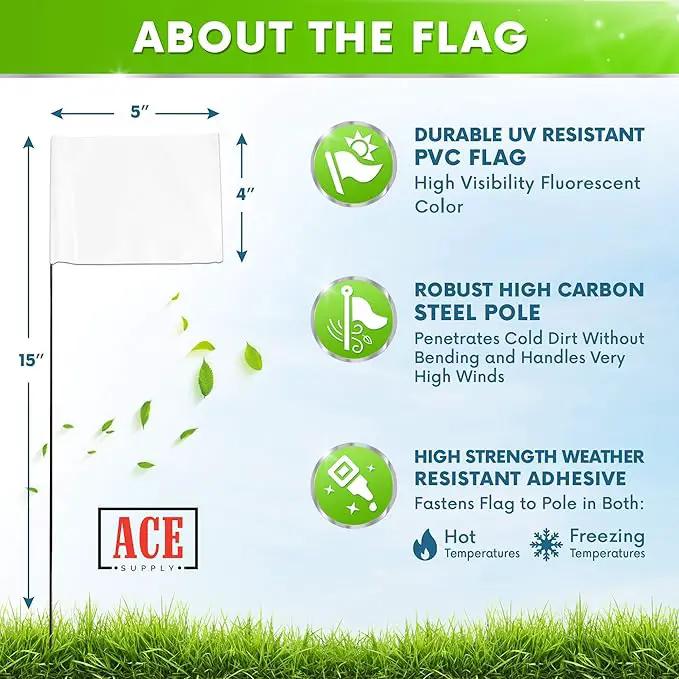 White Marking Flags 1000 Pack - 4x5x15 Inch White Flags for Yard - Markers For Lawn, Irrigation, Landscaping, Survey & Sprinkler Head Marking, photo 2 of 8