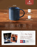 famiware Coffee Mug Set for 4, Star 12 oz Catering Mugs Cup Set with Handle for Coffee, Tea, Cocoa, Milk - Ceramic Stoneware Drinkware Set, Nebulas Blue by CozyNest Decor