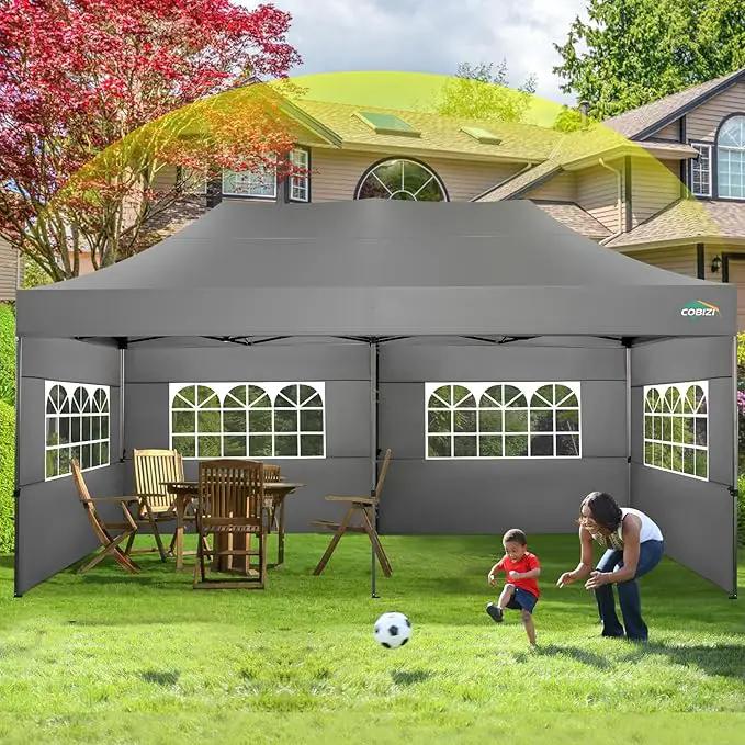 COBIZI 10x20 Canopy with Sidewalls, Heavy Duty Party Tent Pop up carpas para Fiestas, Tents for Parties, Wedding, Outdoor Ez up Foldable Portable Canopy Tent with Wheeled Bag, Grey(Windproof Upgrade), photo 7 of 7
