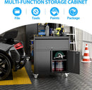 Metal Garage Storage Cabinet with Wheels and Pegboard, 35.4" H Lockable Tool Storage Cabinet with One Drawer, Adjustable Shelf and 4 Hooks for Garage, Warehouse, Black by GreenHaven Gardens