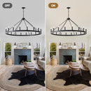 53.15 Inch Matte Black Wagon Wheel Chandelier with 18 Lights