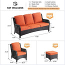 ovios 7 Pieces Patio Furniture Set, Outdoor Wicker Sofas with 4 Chairs, Ottomans and Comfy Cushions, All Weather High Back Couch Set for Deck Porch, Brown Rattan, Orange Red by GreenHaven Gardens