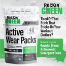 Rockin' Green Laundry Detergent Pods, Plant-based, All Natural, Vegan & Biodegradable Odor Fighter, Safe for Sensitive Skin (Unscented, Active Wear 40 Pods) by TinyTreasures Baby Boutique