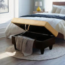 Ottoman Rectangular Storage Ottoman Bench, Flannel Footrest Stool Footstool with Lid for Living Room, Bedroom, Entryway, Champagne&Black, 35"x23.5"x17.5"