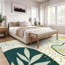 Lahome Green Washable Rugs 9x12 Living Room Rug, Non-Slip Backing Lightweight Extra Large Area Rug Ultra-Thin Throw Rus for Dining Room Table, Boho Botanical Print Soft Rug for Bedroom Classroom Home by TinyTreasures Baby Boutique