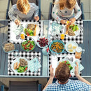 Love Family Placemats Set of 6 Buffalo Plaid Plastic Table Mats Black and White Plaid Place Mats Washable Vinyl Love Home Checkered Table Decoration for Indoor Outdoor Party Kitchen Dining by CozyNest Decor