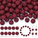 105pcs 10mm Rhinestone Beads for Jewelry Making, Dark Red Shiny Round Disco Ball Beads Bulk, Sparkle Crystal Clay Christmas for Bracelet Baseball Necklace Earring Crafting and DIY by TinyTreasures Baby Boutique