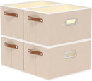 Yawinhe Fabric Storage Bins with Handles, Foldable Baskets for Shelves, Cubes with 3 Handles, Large Boxes for Clothes, Beige, 16.9''Lx11.8''Wx10.2''H, 4-Pack by TinyTreasures Baby Boutique