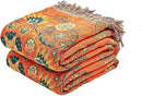 Boho Throw Blanket, 100% Cotton Ultra Soft Luxury Throw Rustic Quilt, 80"x90" Floral Printed Farmhouse Decor Bed Summer Blankets, All Season Rustic Reversible Bohemian Throw for Bed - Orange by CozyNest Decor