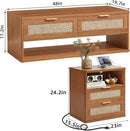 LEYAOYAO Boho Rattan Coffee Table and End Table Sets, 48" Wide Center Tables & 23" Night Stand with Charging Station Chest of Drawers, Brown Wood Coffee Table for Living Room 3 Piece Set by CozyNest Decor