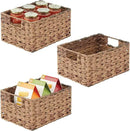 mDesign Woven Farmhouse Kitchen Pantry Food Storage Organizer Basket Bin Box - Container Organization for Cabinets, Cupboards, Shelves, Countertops - Store Potatoes, Onions, Fruit, 3 Pack, Brown Ombre by CozyNest Decor