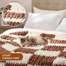 L'AGRATY Chunky Knit Blanket Throw: 60''x80'' Chenille Chunky Knitted Throw Blankets for Twin Bed Couch - Handmade Thick Cable Knit Blanket - Large Crochet Blankets for Home Decor(Brown Checkered) by CozyNest Decor