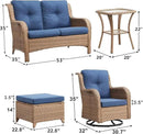 Outdoor Wicker Patio Furniture Set - 6 Piece Rattan Patio Conversation Set with 2 Rocking Swivel Chairs,2 Ottomans,1 Loveseat and 1 Side Table for Porch Deck Backyard Garden(Yellow/Blue) by GreenHaven Gardens