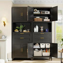75” Tall Kitchen Pantry Storage Cabinet, Metal Storage Cabinet with 2 Drawers and Adjustable Shelves, Kitchen Pantry Cupboard, Freestanding Cupboard for Bathroom, Living Room(Black) by CozyNest Decor