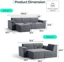 LINSY HOME Oversized Modular Sectional Sofa, 105" Cloud Couch L Shaped 3-Seat Sofa with Ottoman, Corduroy Deep Seat Modular Couches for Living Room, No Assembly Required, Bluish Grey by CozyNest Decor