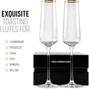 Gold Rim Champagne Gift Glasses | Set of 2 | Crystal Square Toasting Flutes for Bride and Groom, Wedding, Anniversary, Birthday | Elegant Long Stemmed Glassware for Sparkling Wine, Prosecco by CozyNest Decor