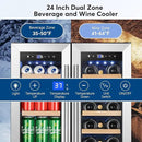 Tylza Upgraded Wine and Beverage Refrigerator 24 Inch, Dual Zone Wine Beverage Cooler with French Door, Under Counter Wine Beer Fridge Built-In or Freestanding, Holds 20 Bottles and 88 Cans TYBC120-3 by CozyNest Decor