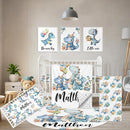 Custom Baby Crib Set - 5 Pcs Personalized Name Blue Dinosaur Crib Bedding Set for Infants Toddlers - Soft Double Layer Nursery Bedding Set for Boys - Customized Gifts for Baby Shower Birthday by TinyTreasures Baby Boutique
