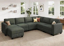 HONBAY Corduroy Sectional Sofa with Storage, U Shape Modular Sectional Sofa with Chaise, Modular Couches for Living Room, Green by CozyNest Decor
