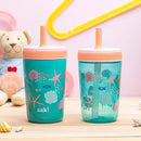 Zak Designs Shells Kelso Tumbler Set, Leak-Proof Screw-On Lid with Straw, Bundle for Kids Includes Plastic and Stainless Steel Cups with Bonus Sipper (3pc Set, Non-BPA) 15 fl.oz. by TinyTreasures Baby Boutique