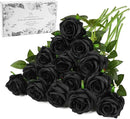Black Fake Roses Artificial Flowers - 16 Pcs Fake Artificial Roses Silk Flowers with Stems for Home Wedding Hotel Office Centerpiece Decor by CozyNest Decor