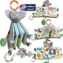 Elephant Touch and Feel Baby Books Toys 0-6 Months, Loveys Crinkle Books for Babies,Infant Toys 6-12-18 Months 1-2 Year Old, Baby Shower Easter Gifts Soft Cloth Book Teething Rattle for Boys Girls by TinyTreasures Baby Boutique
