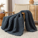 Chunky Knit Blanket Throw, 100% Hand Knit Throw Blanket Handmade Chenille Cable Knit Throw for Couch, Stylish Cozy Soft Rope Knot Crochet Blanket for Home Decor, Blue Mirage, 50x60 Inches by CozyNest Decor