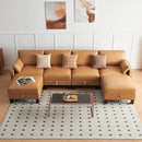 U-Shape Modular Sofa Couch 128" Modern 4-Seat Sofa with Chaises, Upholstered Sectional Couch with Wood Square Legs for House, Living Room, Reception Room, Apartment, Tan by CozyNest Decor