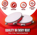 Flexzion Wooden Round Tambourine for Kids and Adults 6" Inch Single Row 8 Pair Jingles, Red Handheld Percussion Instrument for Beginner and Professional Tambourine Player by TinyTreasures Baby Boutique
