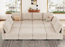 Belffin Oversized 12 Seat Modular Sectional Sleeper Sofa Convertible Sleeper Sofa with Storage Seat Large Corduroy Modular Sectional Couch for Living Room Beige by CozyNest Decor