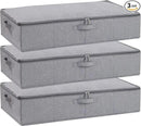 Under the Bed Storage Bins, 31.5 x 15.7 x 5.9 Inch Closet Organizers with Reinforced Handles for Blanket, Sheets, Pillows, Towels, Shoes, Grey, 3 Pack by CozyNest Decor